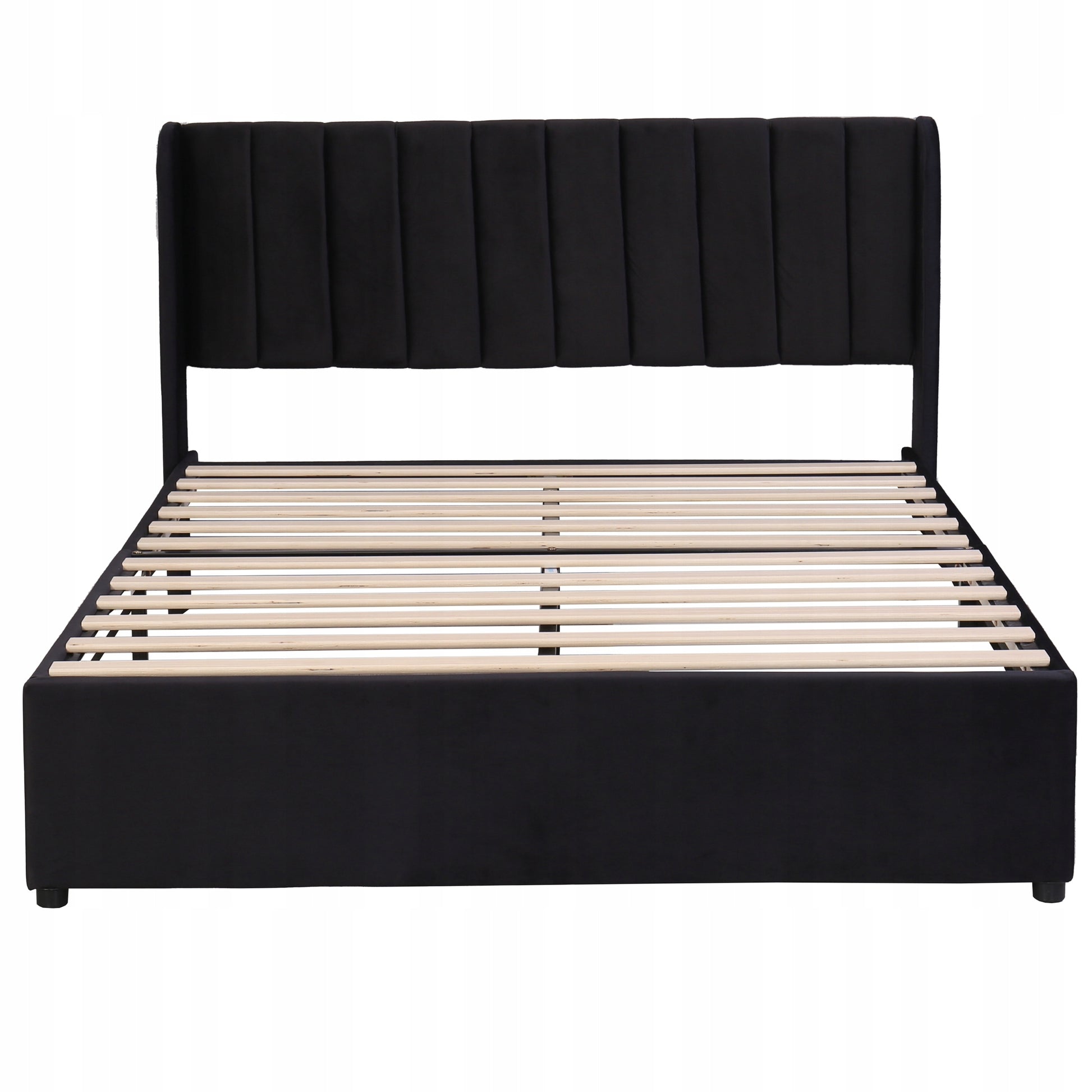 Letto matrimoniale 160x200cm - Xylo - Velluto, 2 cassetti, nero