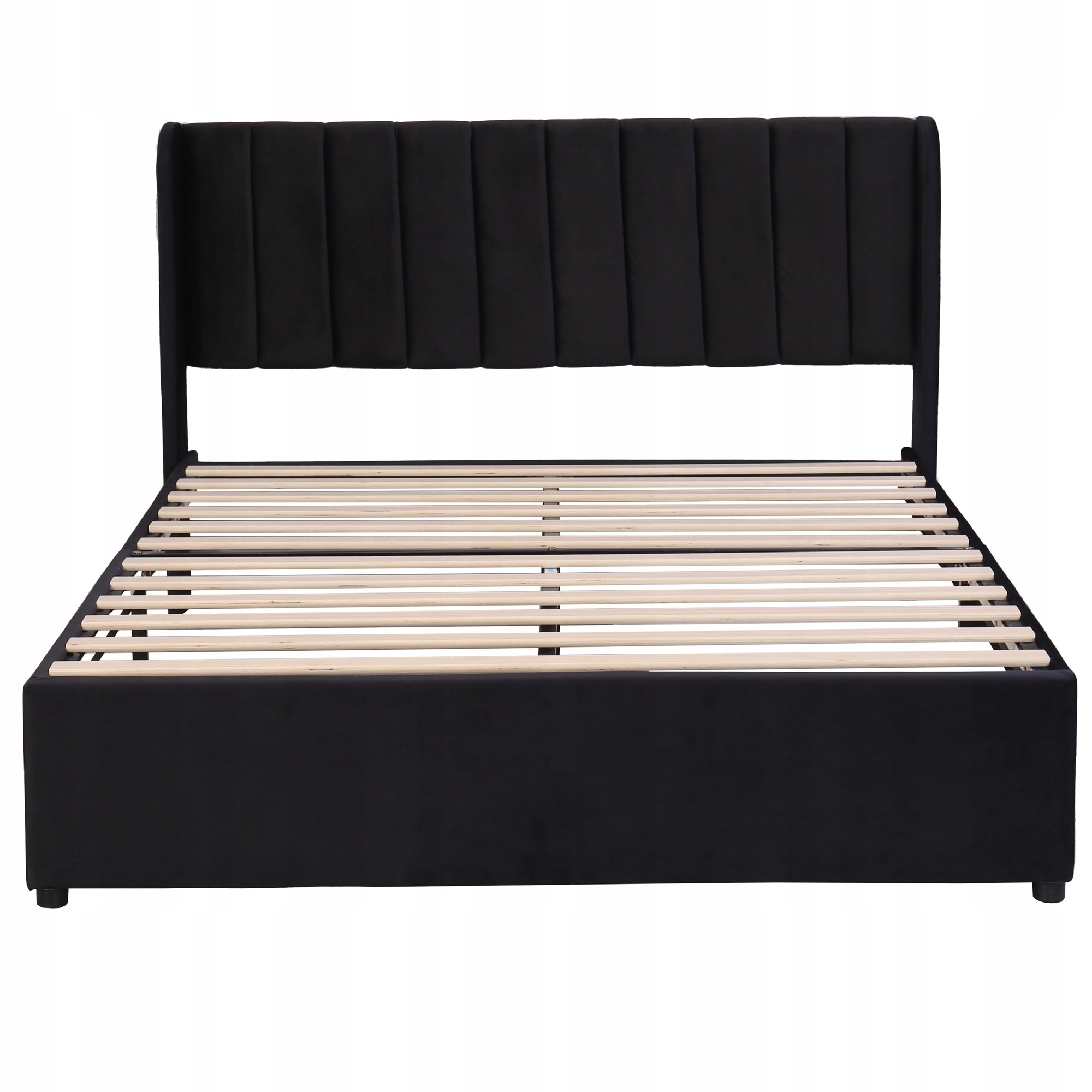 Letto matrimoniale 160x200cm - Xylo - Velluto, 2 cassetti, nero