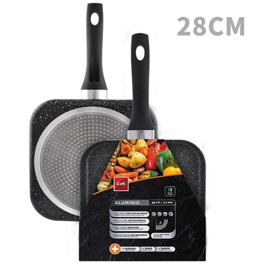 Trade Shop - Bistecchiera Padella Quadrata Per Griglia Grill In Alluminio Antiaderente 28x2.5cm 245441c -