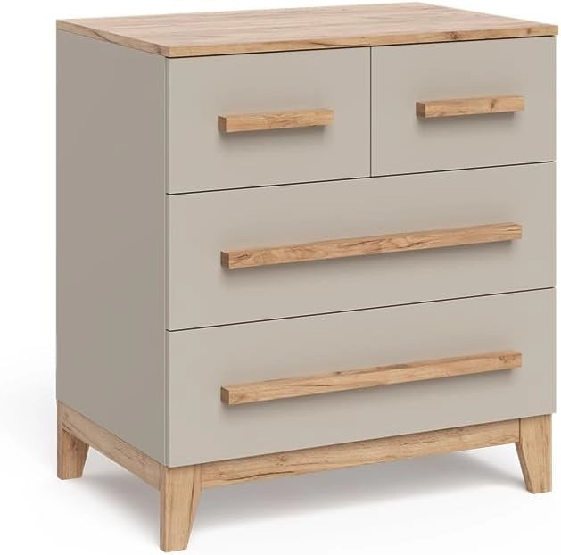 Cassettiera per camera da letto Malia, Bianco/Artisan, 80 x 88 cm con 4 cassetti, per riporre e combinabile con mobili Malia