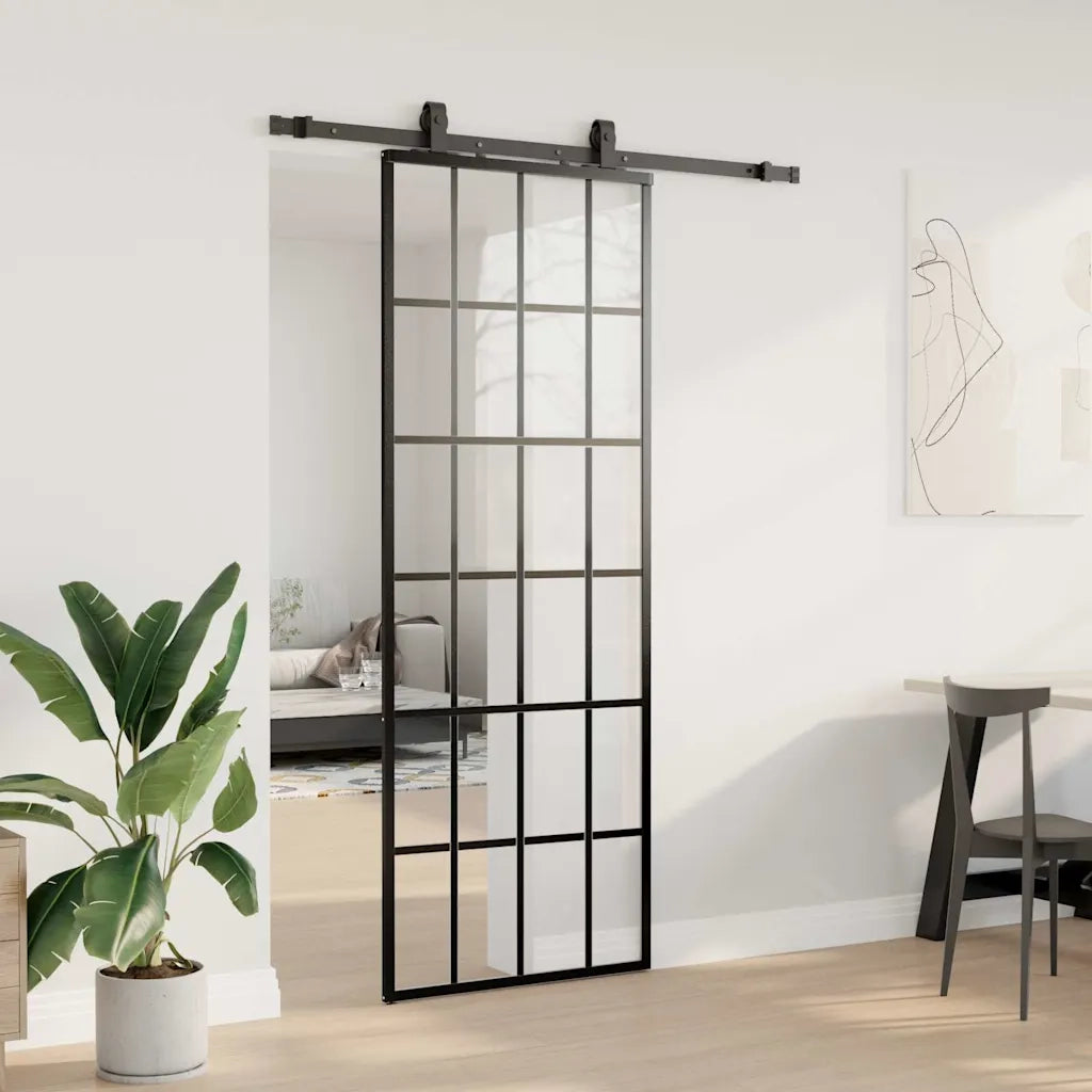 Porta Scorrevole con Ferramenta Nera 76x205 cm in Vetro ESG 3375905