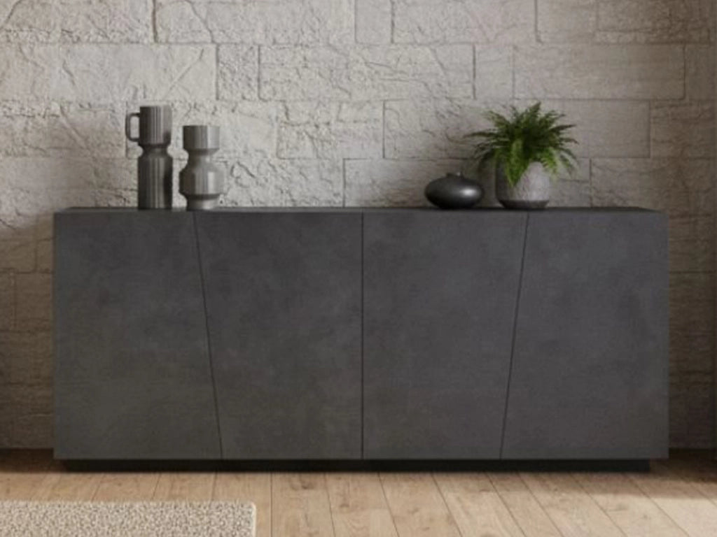 Credenza moderna a 4 Apollo, Made in Italy, Madia da cucina, Buffet di design da soggiorno, cm 200x43h86, Grigio Ardesia