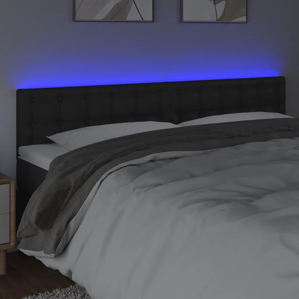 Testiera | Testata a LED Nera 160x5x78/88 cm in Similpelle