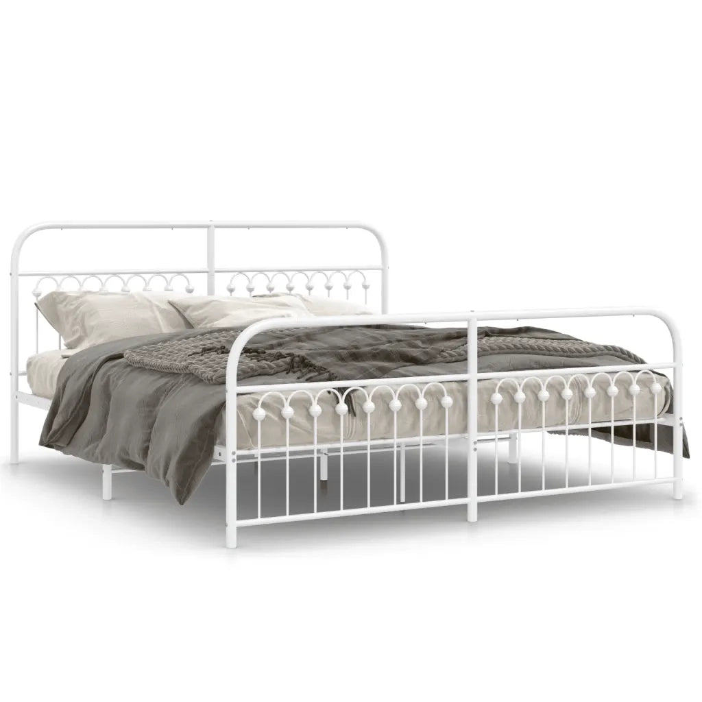 Letto matrimoniale | Letto per adulti | Giroletto con Testiera e Pediera Metallo Bianco 183x203 cm