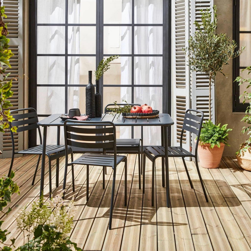 Set tavolo da giardino in acciaio con 4 sedie, 120cm, antracite