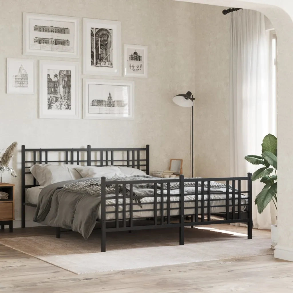 Giroletto con Testiera e Pediera Metallo Nero 150x200 cm 376344