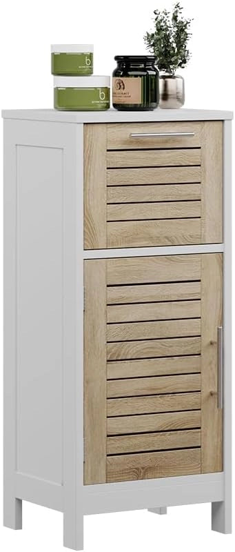 mobiletto bagno Looma, Bianco/quercia, 35 x 80 cm con 1 cassetto, utilizzabile come armadio sovrapponibile per lavatrice o WC