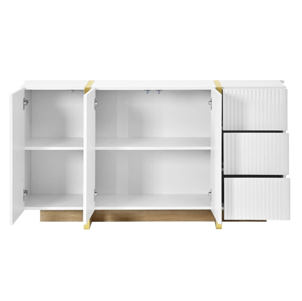 Set mobile TV e sideboard con frontali scanalati; MDF e pannello truciolare; bianco