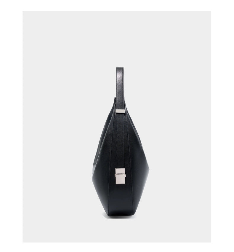 Borsa a tracolla da donna in vera pelle con tracolla larga, colore nero.