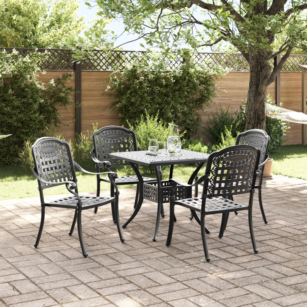 Set da pranzo da giardino 5 pezzi in alluminio pressofuso nero