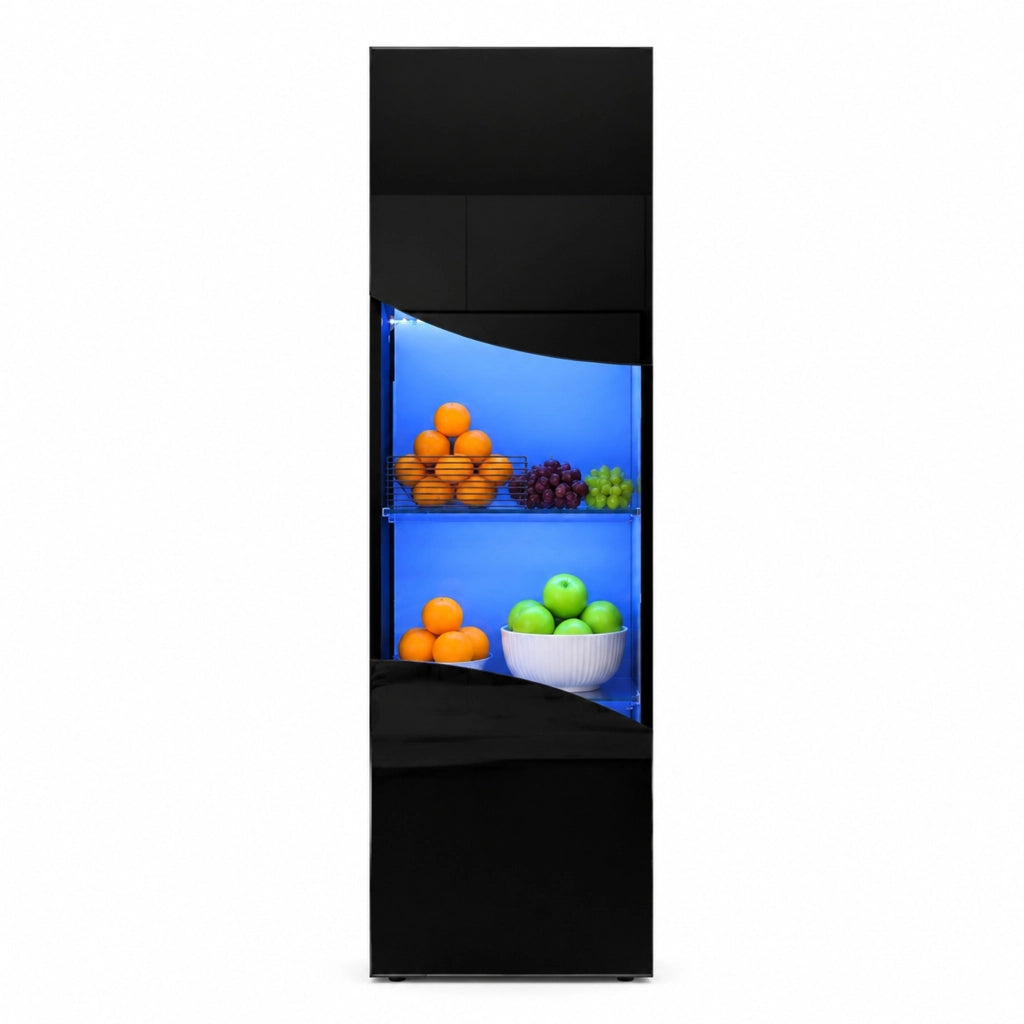 Vetrina alta stretta con LED e vetro temperato 35x50x165 cm nera lucida