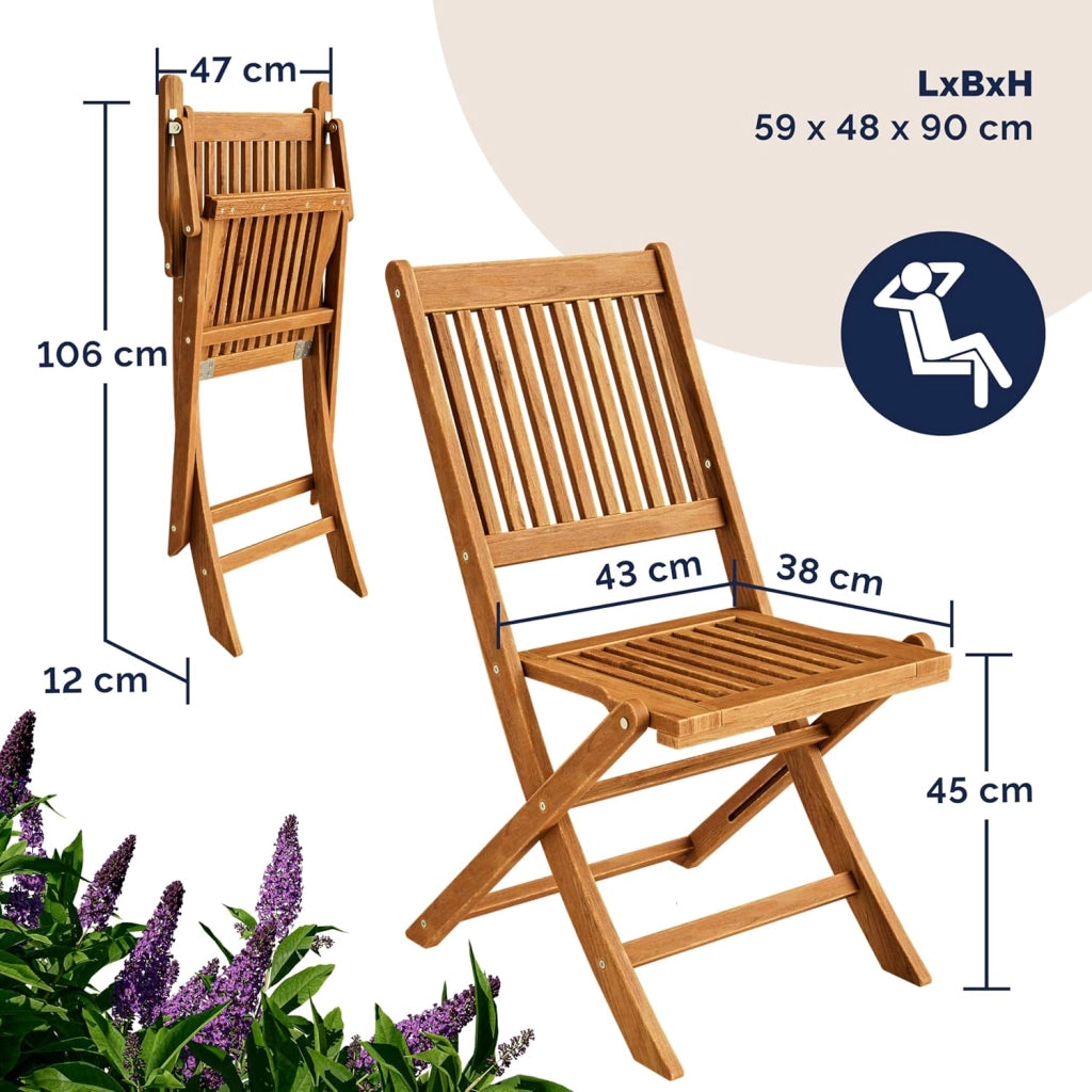 ® Set di Mobili da Giardino 5 Pezzi Modello 2026 - NOVITÀ: Tavolo Extra Stabile con Rinforzo in Legno di Acacia FSC®, 4 Sedie Pieghevoli per Giardino Balcone Esterno