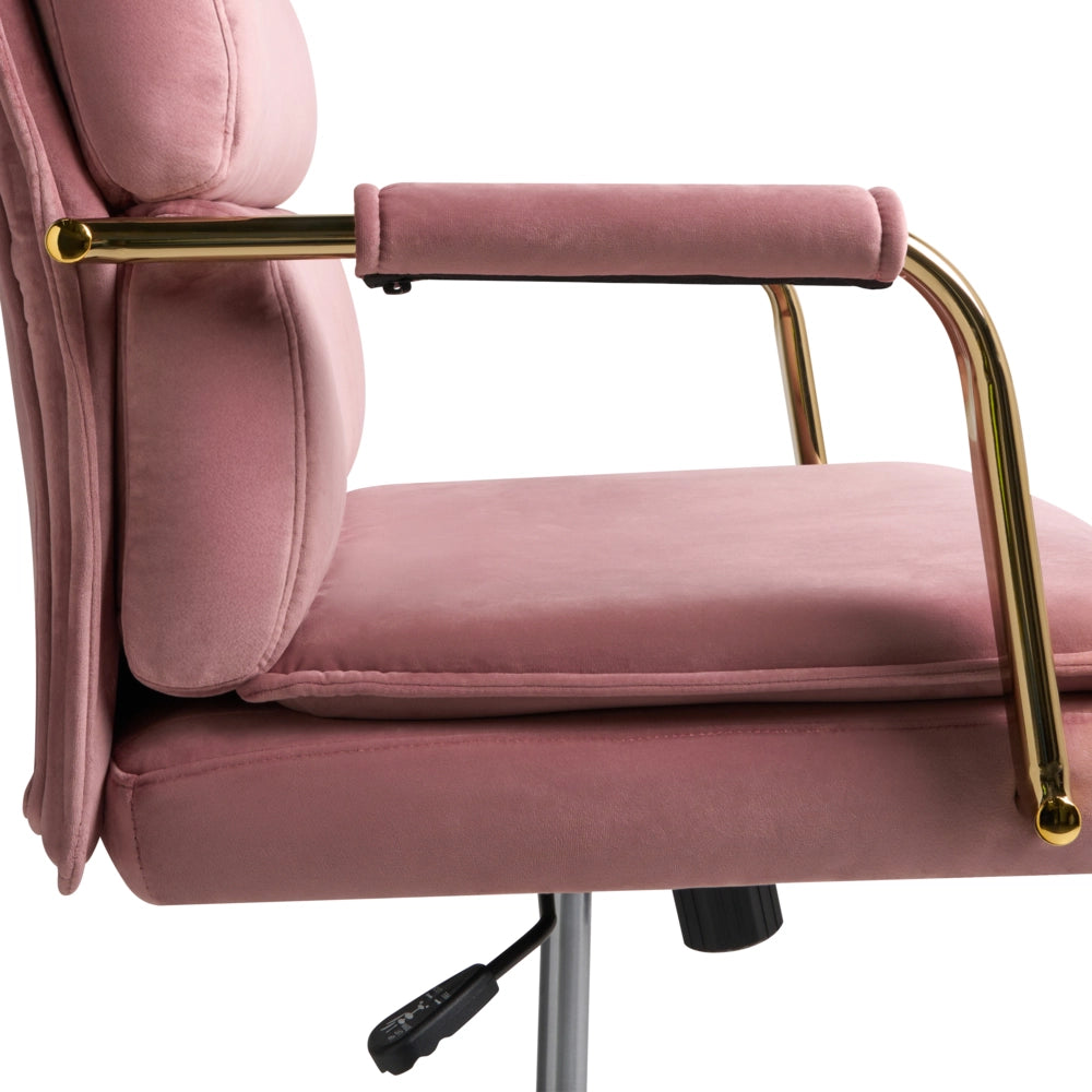Sedia da ufficio in velluto rosa con base in metallo dorato sedia da scrivania girevole regolabile in altezza