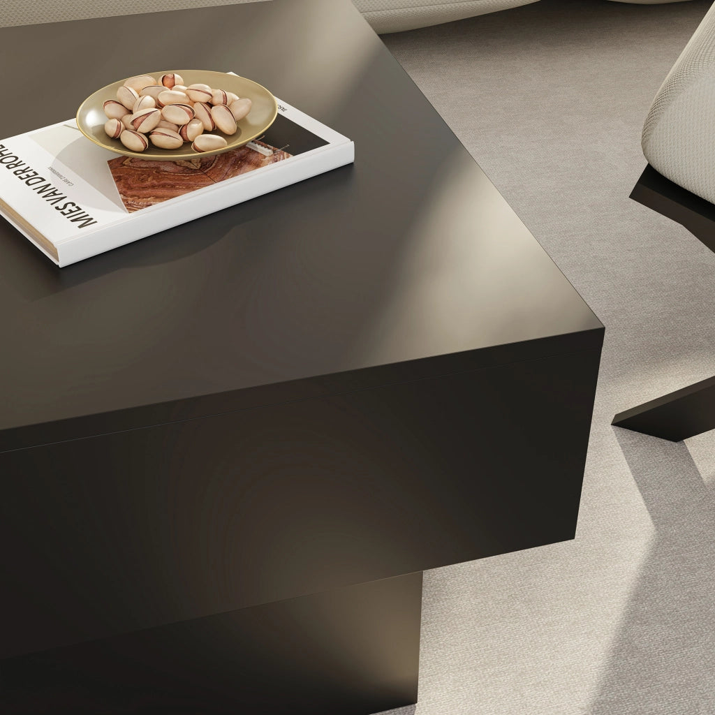 Tavolino Centrale Lens da Salotto con Piano Scorrevole 80 x 60 x 36 cm - Nero [en.casa]