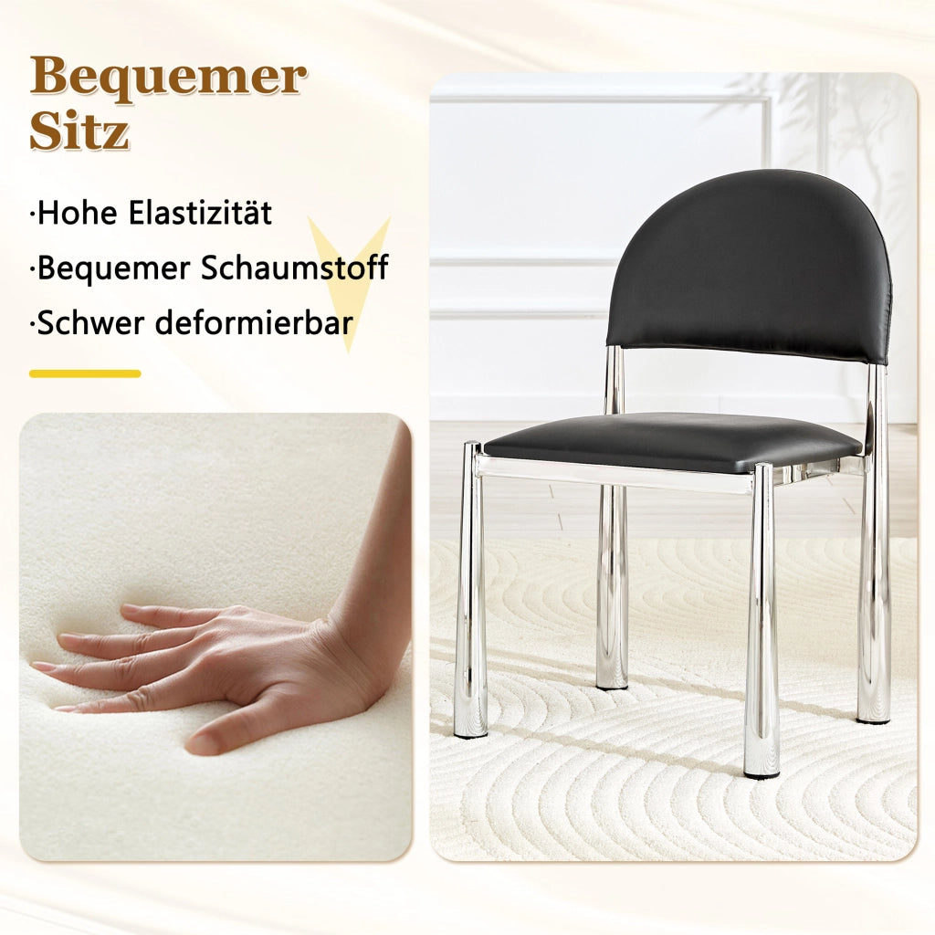 Sedia da Pranzo con Schienale Semicircolare Ergonomico e Seduta Imbottita, in PU Nero