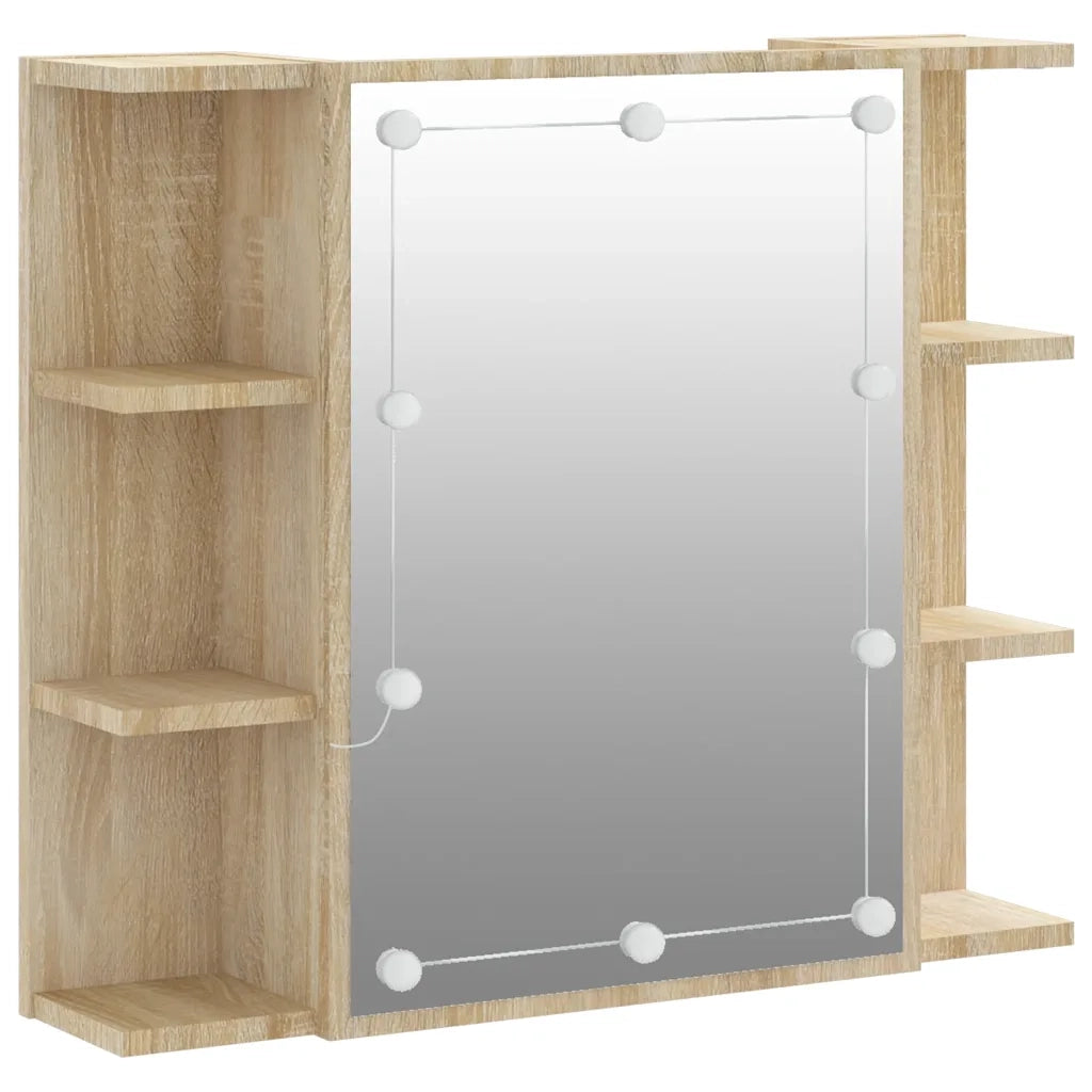 Mobile a Specchio con LED Rovere Sonoma 70x16,5x60 cm 808876