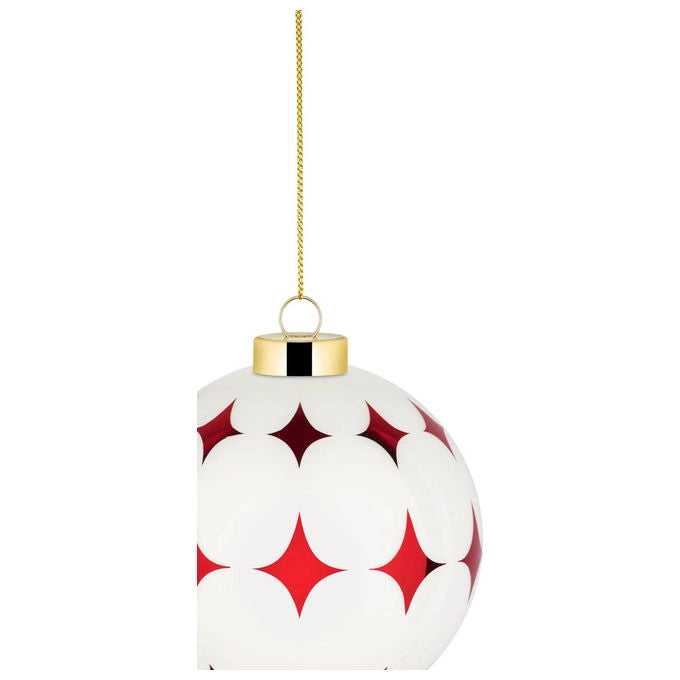 Alessi palla di Natale in vetro soffiato, decoro 6, bianco rosso e oro, 9 cm, Delight