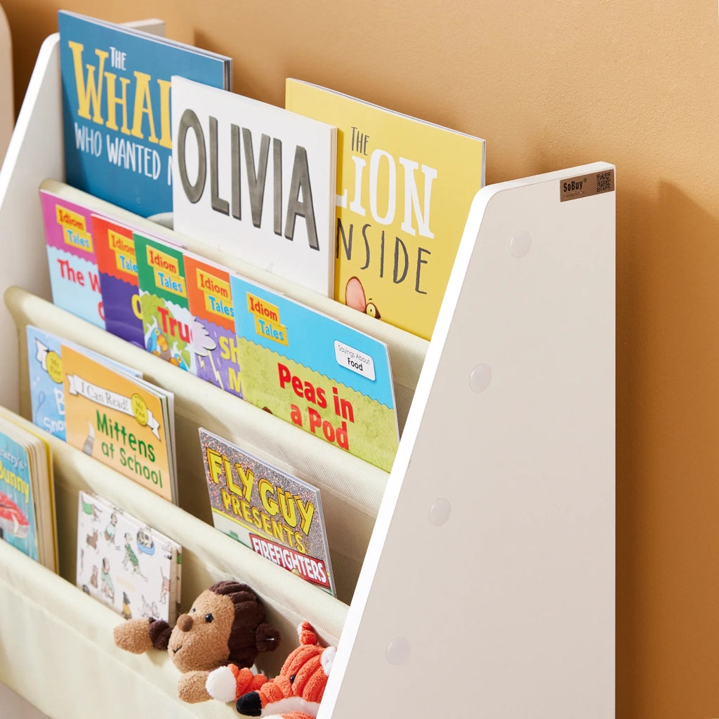 Libreria,Portariviste a terra, scaffale per riviste, 4 scomparti, 62x30x71cm FRG225-W