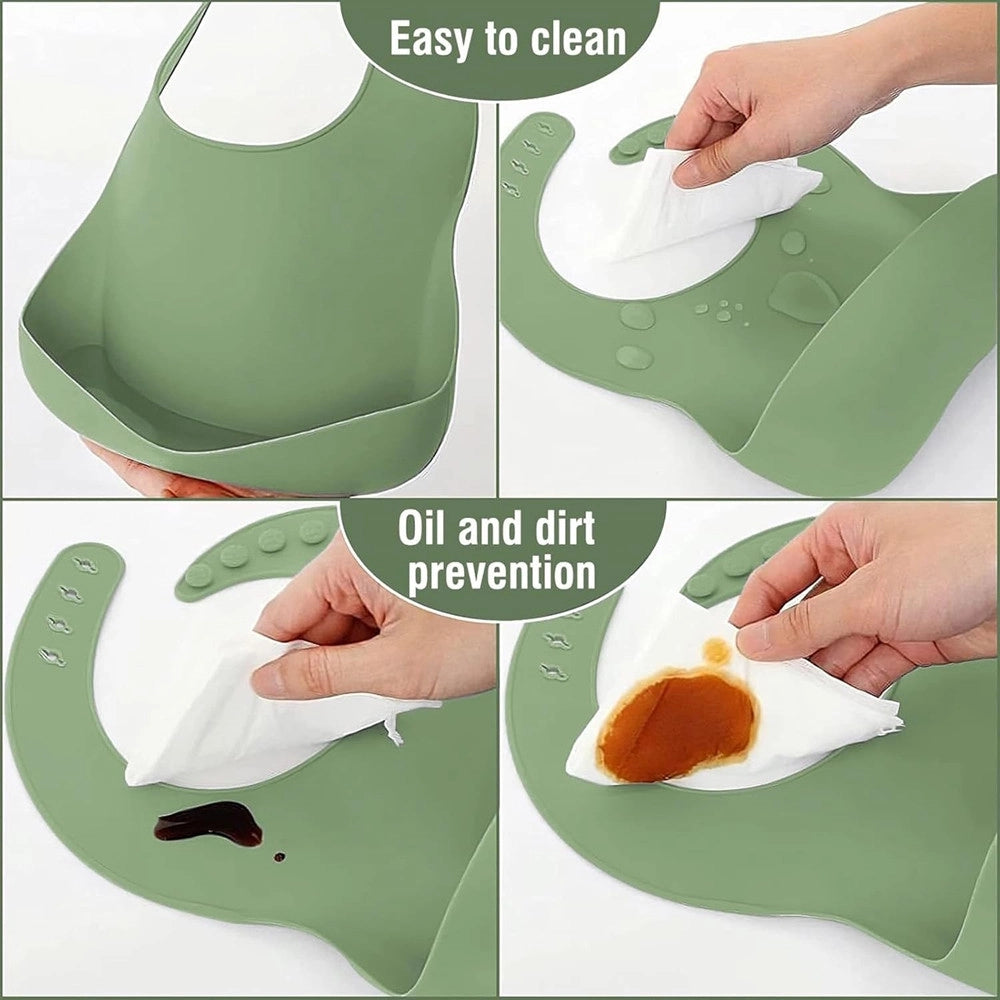Trade Shop - Set 10pz Pappa Svezzamento Bambini Silicone Piatto Ciotola Cucchiaio Forchetta Bavaglini -