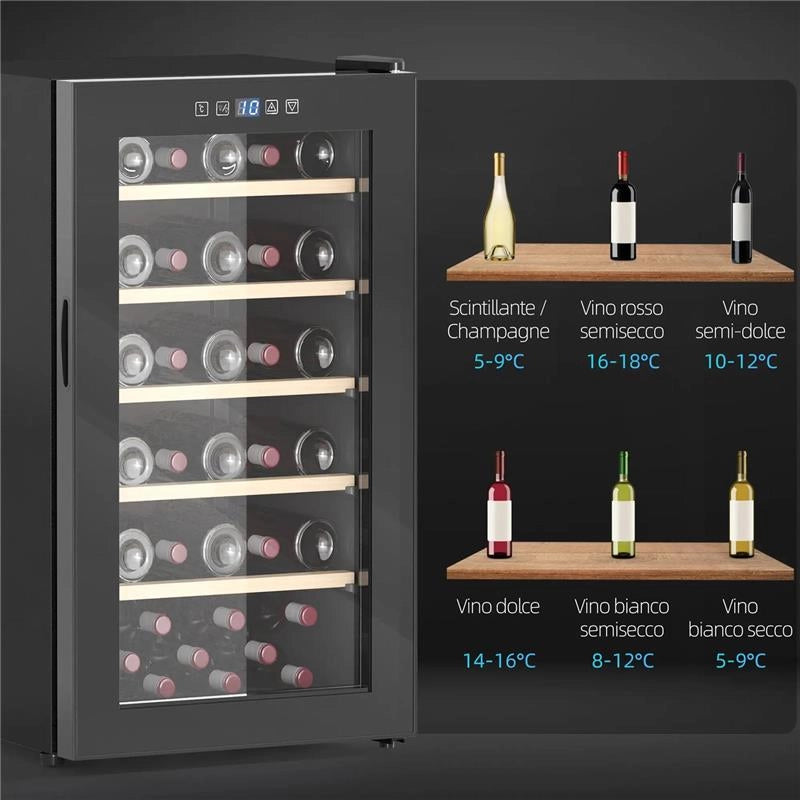 CANTINETTA VINO FRIGO PER 41 BOTTIGLIE CAPACITÀ 91L CONTROLLO TEMPERATURA E RIPIANI IN LEGNO NERO