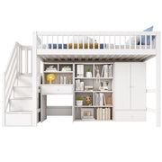 LETTO MULTIFUNZIONALE 90x200 cm BIANCO LEGNO MASSELLO + MDF