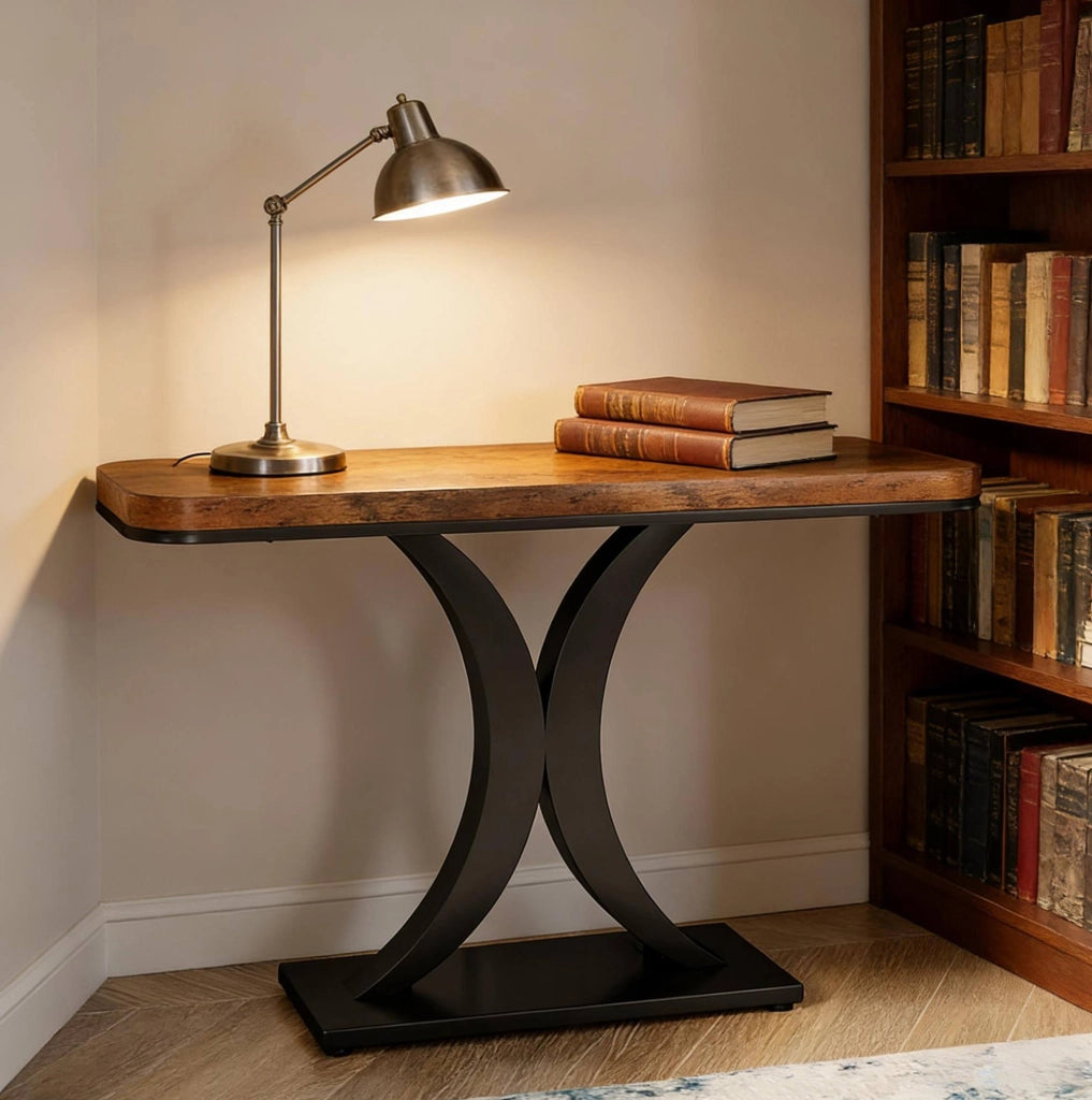 Tavolo consolle 100x29,5 cm in metallo e legno marrone rustico e nero