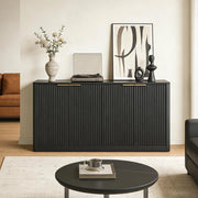 Credenza moderna 150cm - Zephmum - Design a onde, 4 ante, nero 150x40x70.5cm