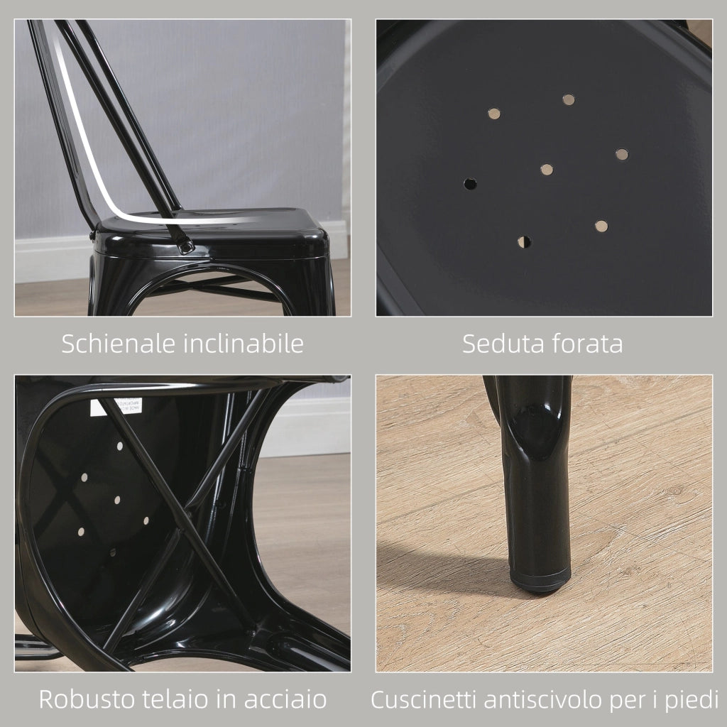 Set 4 Sedie da Cucina Impilabili 53x45x85 cm in Acciaio Nero