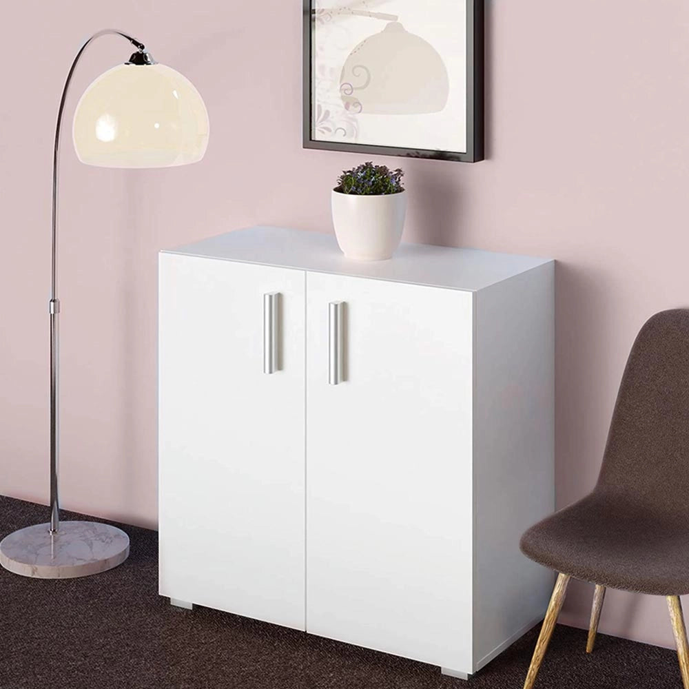 Mobile Madia con Doppia Anta 2 Ripiani Mobiletto Credenza Cucina Bagno Bianco