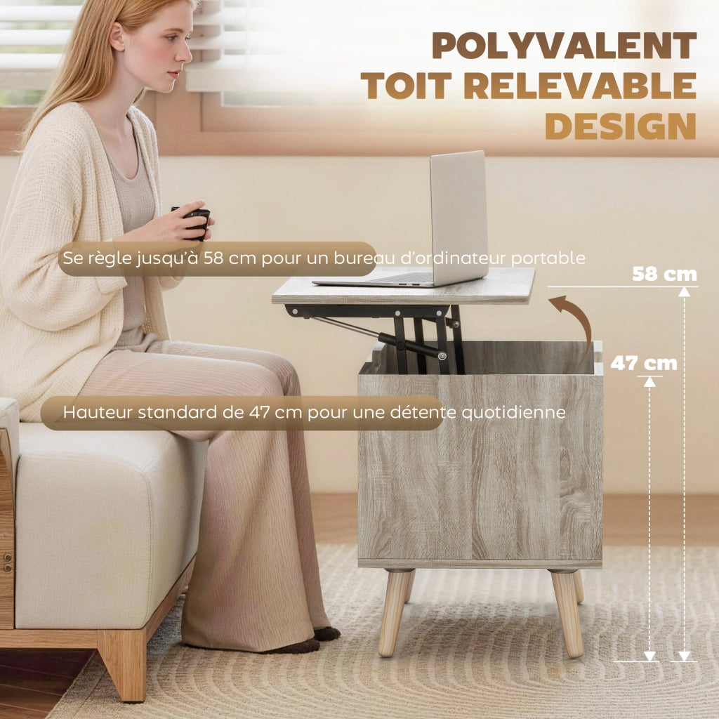 Tavolino da salotto con ripiano sollevabile e scaffali aperti ¨C zephmum ¨C legno naturale 75x40x58 cm