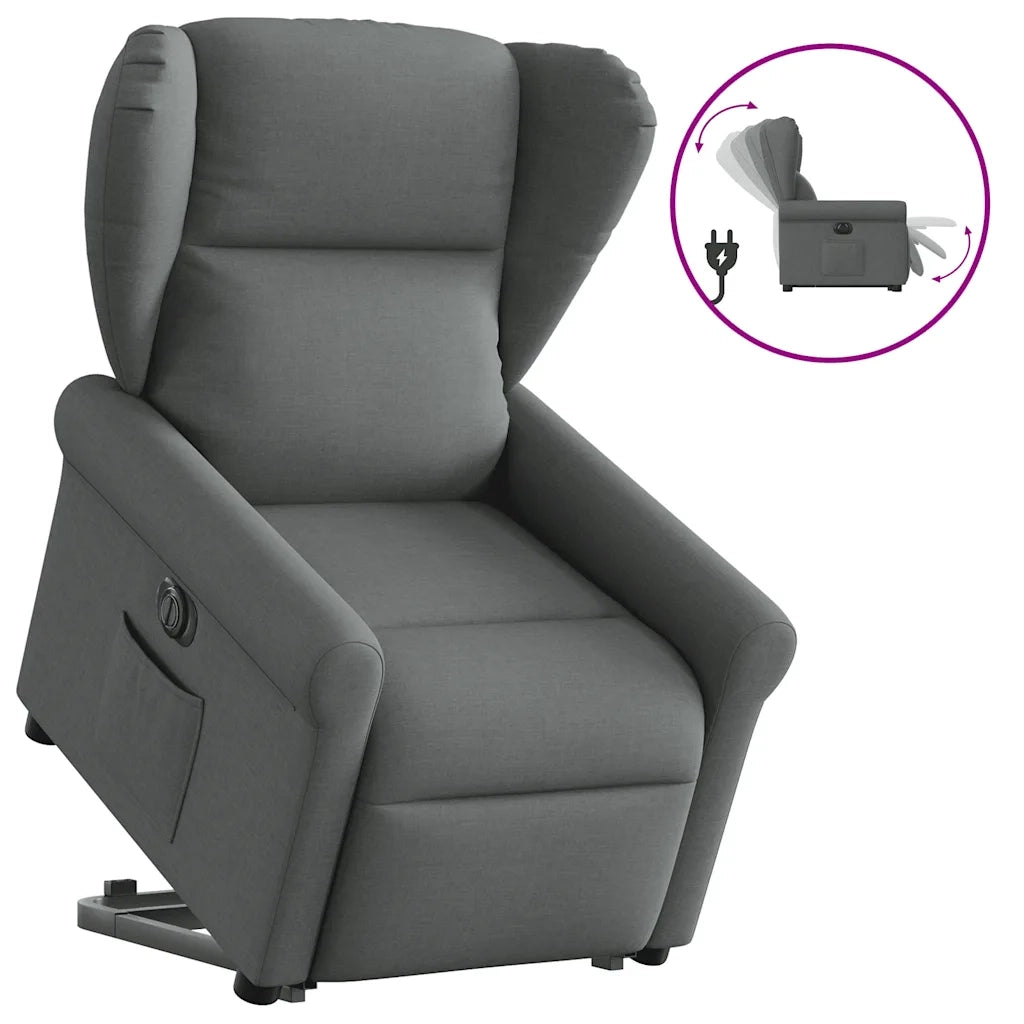 vidaXL Poltrona Alzapersona Reclinabile Elettrica Grigio Scuro Tessuto