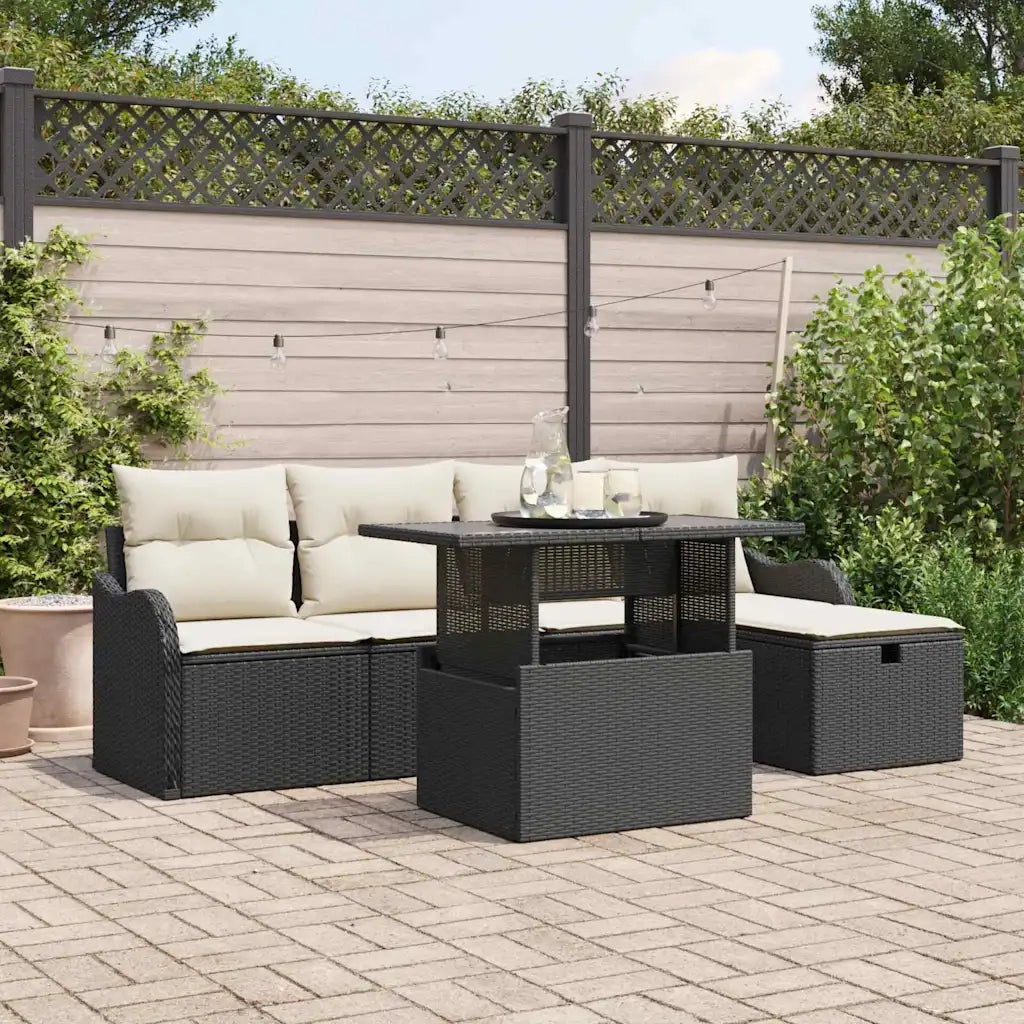 vidaXL Set Divano da Giardino con cuscino 6 pcs Nero Poly Rattan