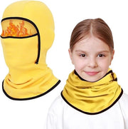 Due cappucci per bambini da 6 a 14 anni, maschera da sci e motocross, cappello da ciclista con guantini, pet per bambini, attività all'aperto in inverno, Giallo