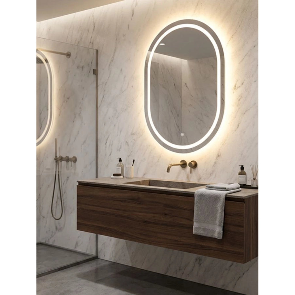 Specchio con LED VKH1059, Argento, Vetro, 60x3,5x80 cm