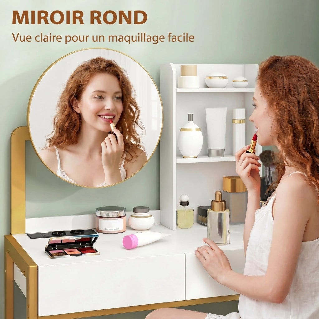 Cassettiera da trucco con specchio e 2 cassetti ¨C zephmum ¨C bianco
