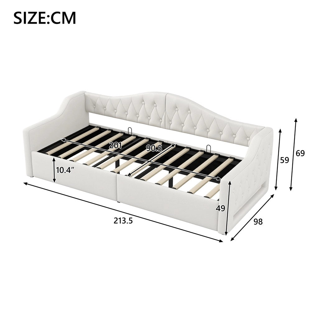 Letto Contenitore Imbottito con LED ¨C MINIMAL ¨C Beige 90x200