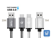 Cavi USB Tipo C a USB 3 Ricarica Rapida Data Sync in Nylon Intrecciato per Android (1 metro Bianco + 2 metri Grigio)