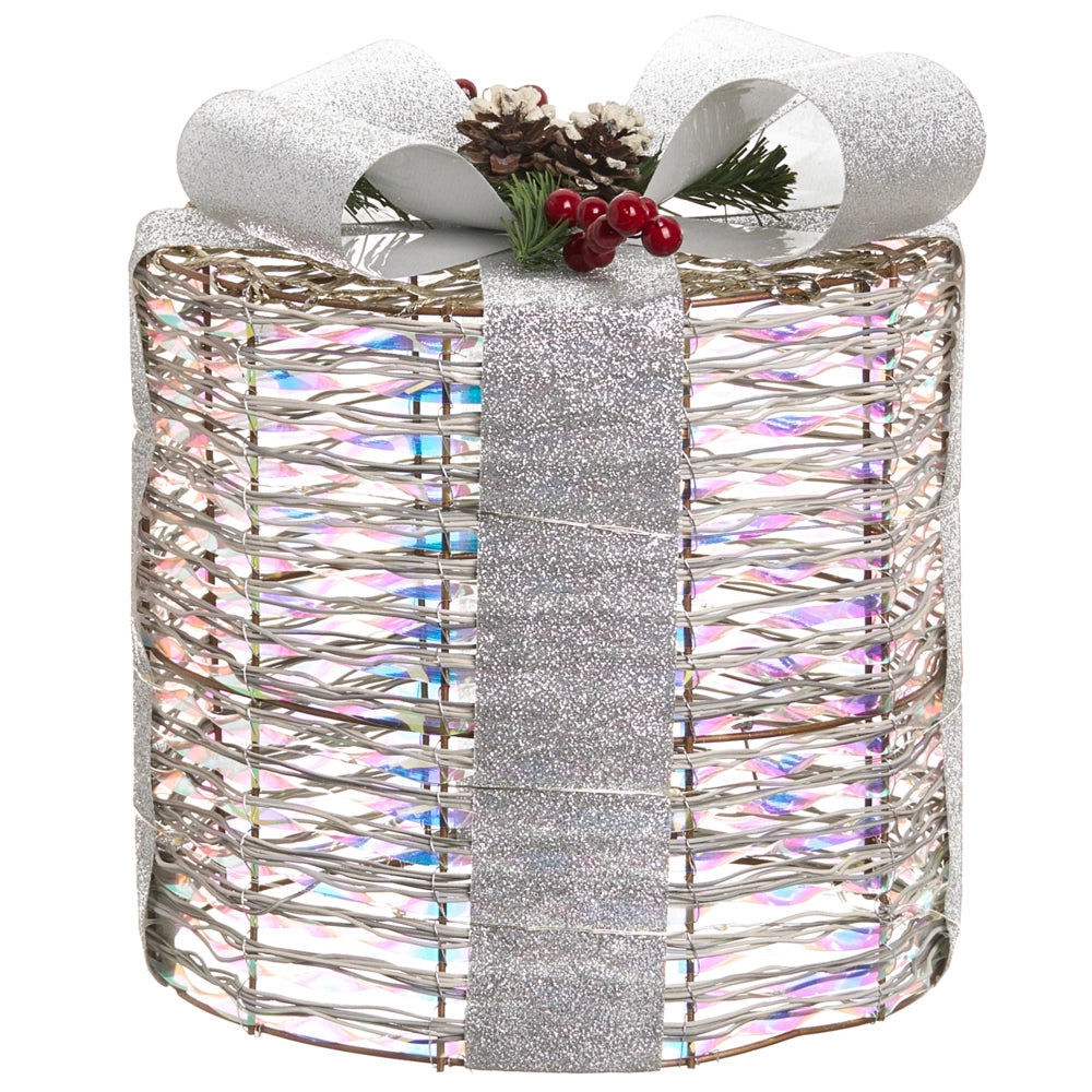 Set di 3 decorazioni natalizie con luci LED argento calde fiocchi e decorazioni festive per interni argento