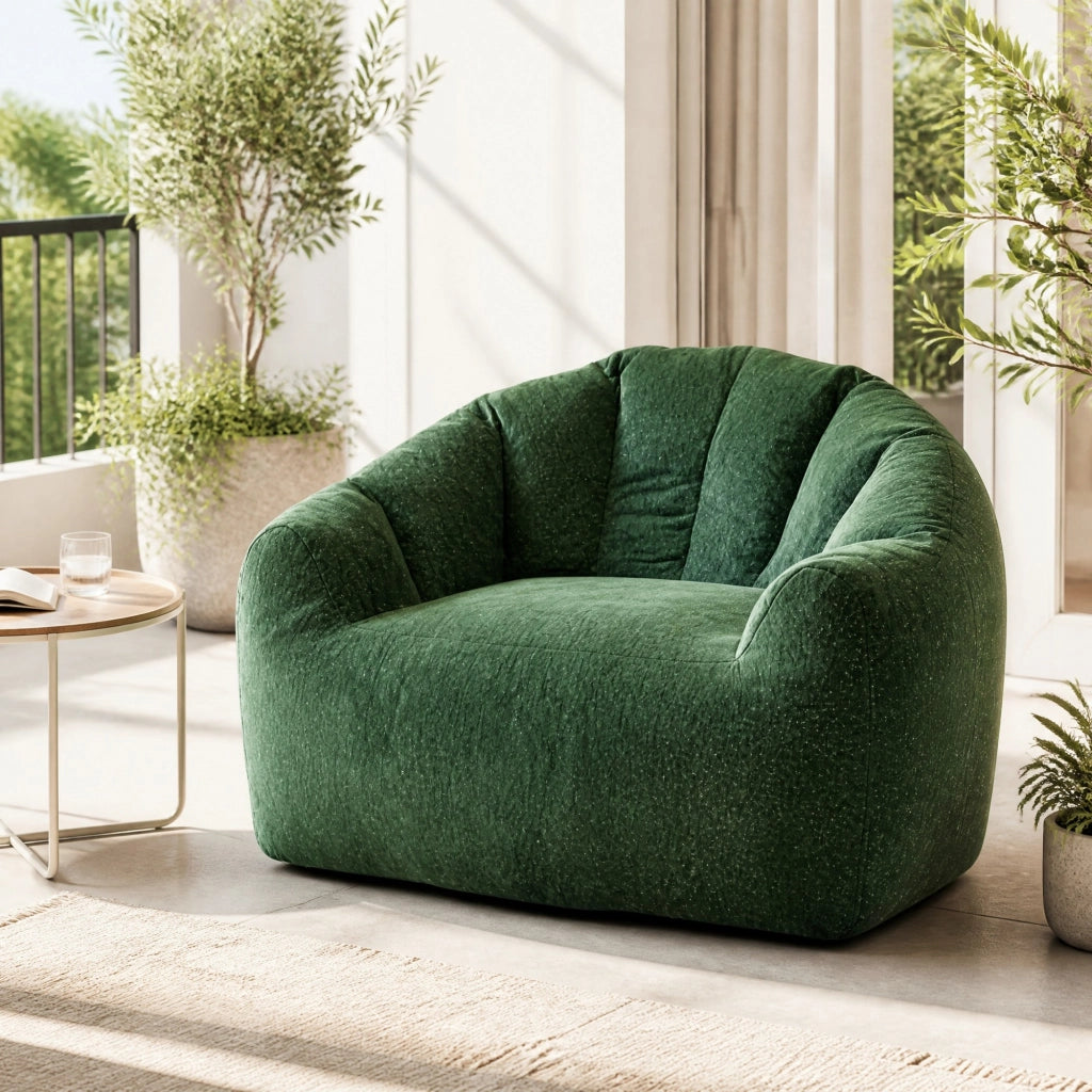 POLTRONA SACCO Rotonda Ergonomica Verde in Flanella