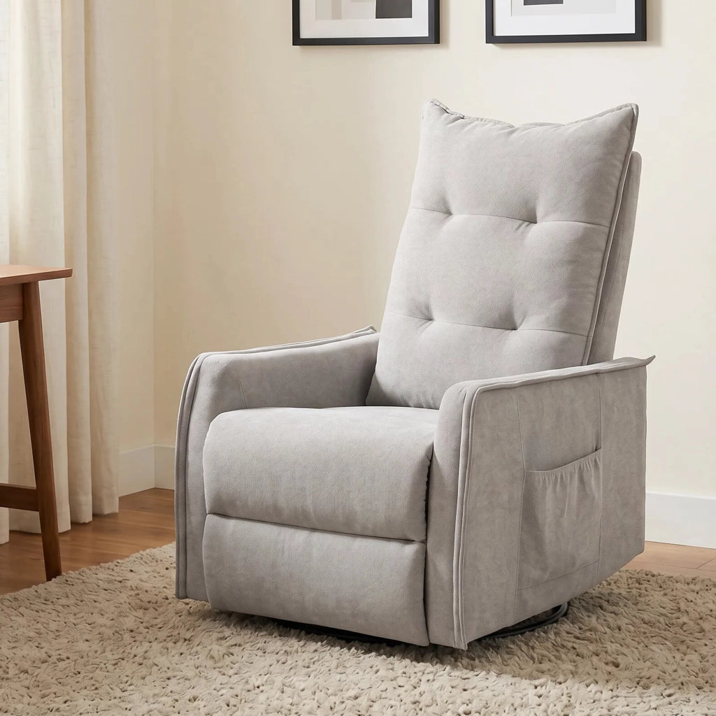 Poltrona Relax Massaggiante  71x93x99 cm Reclinabile con Telecomando e Poggiapiedi in Ciniglia Grigio Chiaro
