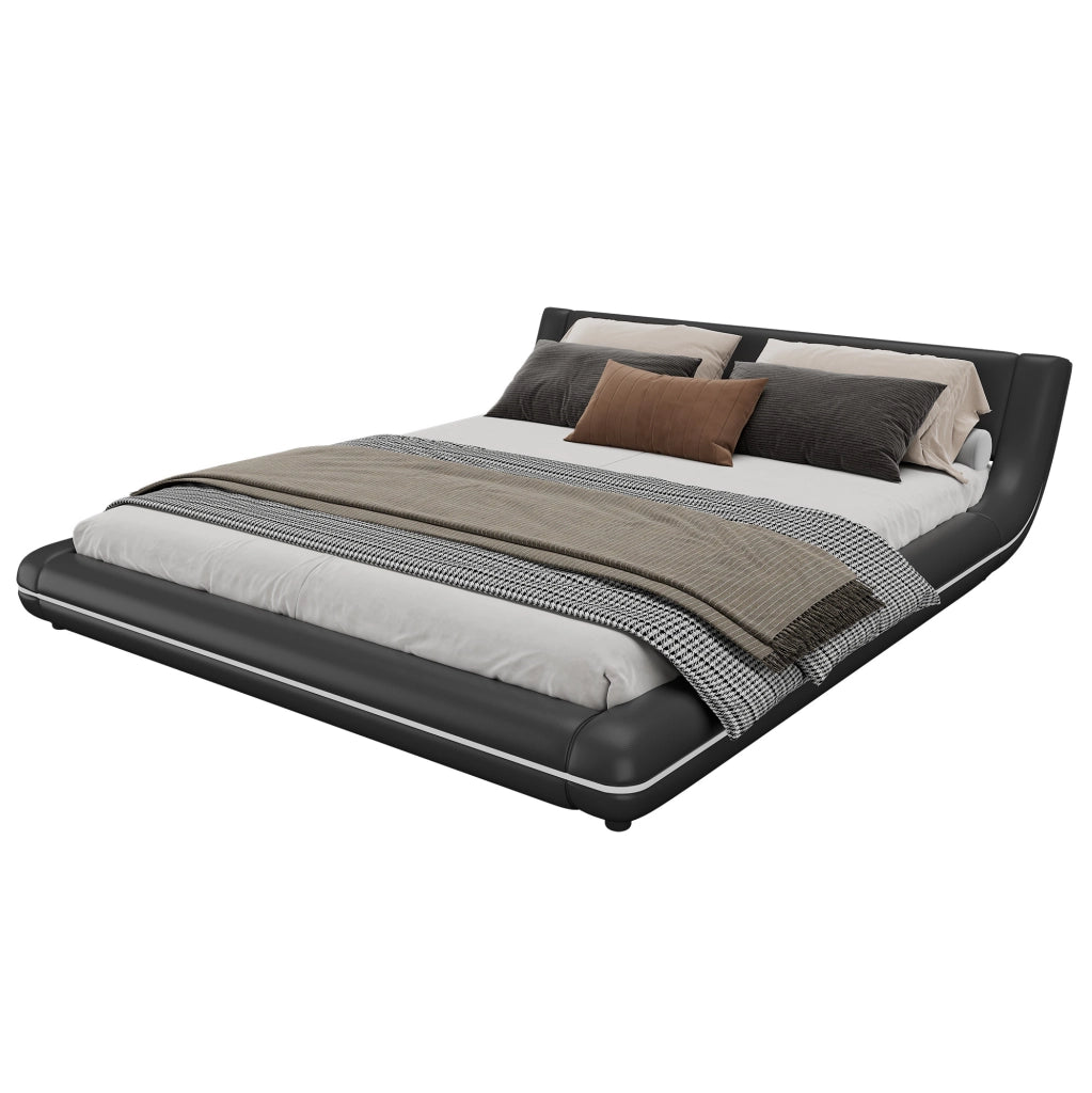 Letto a pavimento 160x200 cm con LED e controllo app in PU nero