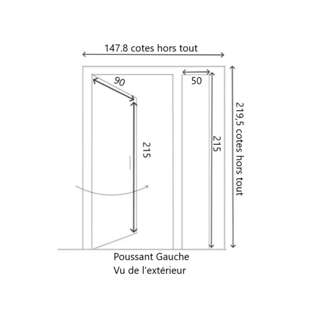 Porta d'ingresso in legno Tiercee Vauban H215 x L140 p.sinistra + maniglia e botte (rif. 010403RFP) Tabella dimensioni senza maniglia