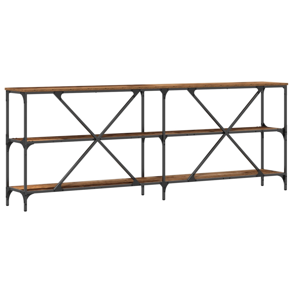 Tavolo Consolle Legno Vecchio 200x30x75 cm Legno Ingegnerizzato e Acciaio