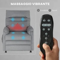 Poltrona Reclinabile con 8 Punti Massaggio e 5 Modalità, Poggiapiedi, Riscaldamento, Tessuto Vellutato, Grigio
