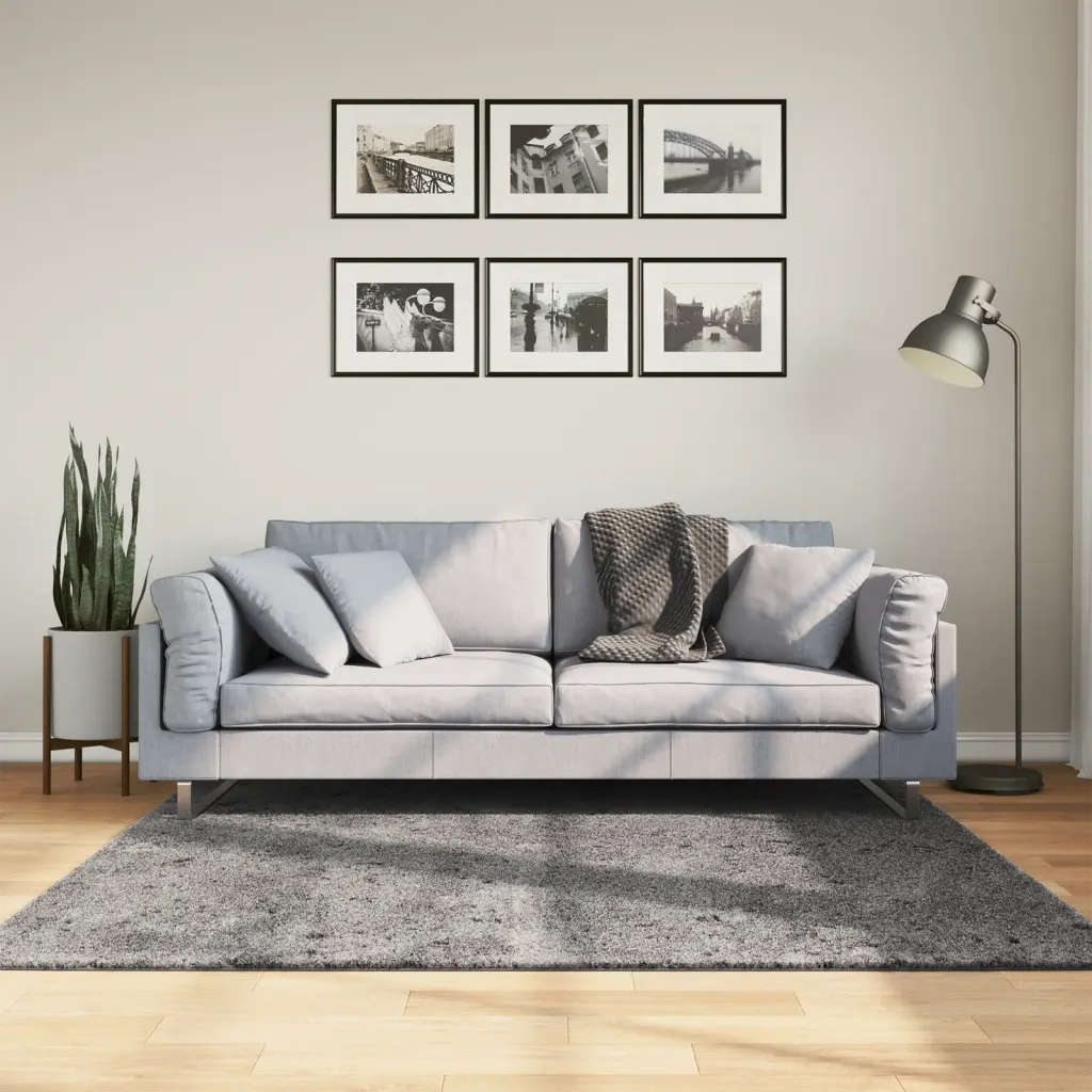 Tappeto del soggiorno | Tappeto Pelo Corto HUARTE Morbido Lavabile Antracite 160x160 cm