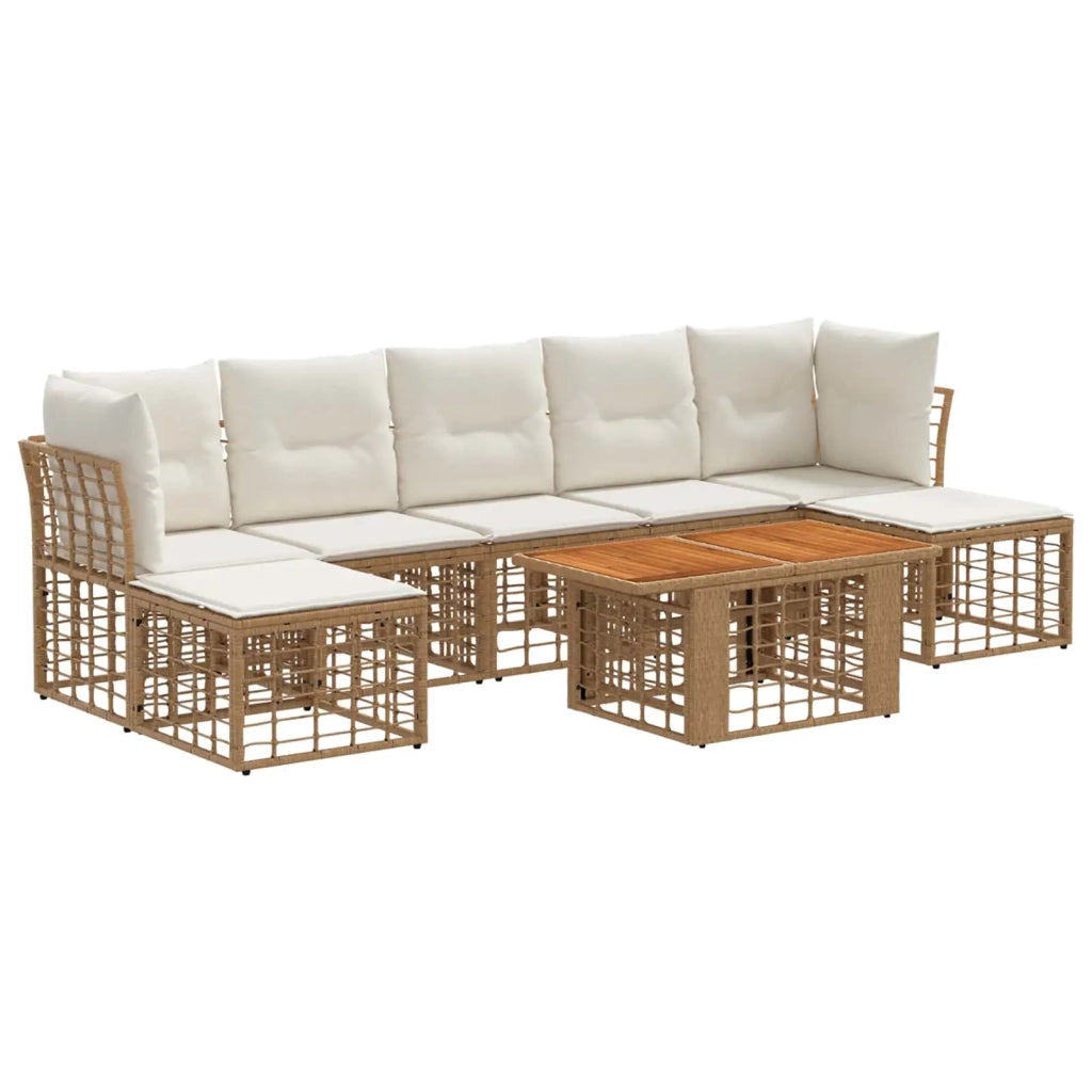 Set Divano da Giardino 8 pz Naturale e Bianco Crema polyrattan 3437894