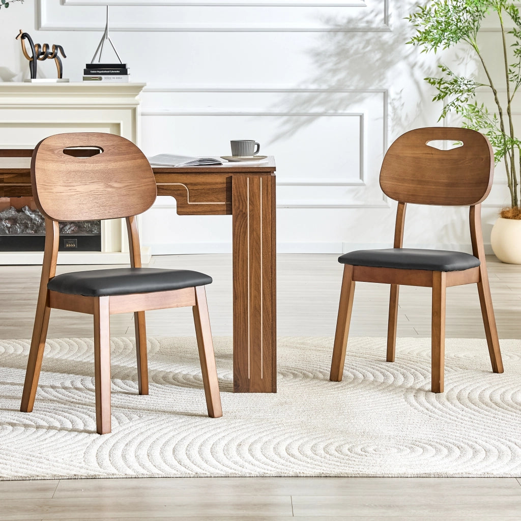 Sedia da Pranzo Set da 2 con Schienale Ovale Ergonomico e Seduta Imbottita, in PU e Legno Nero