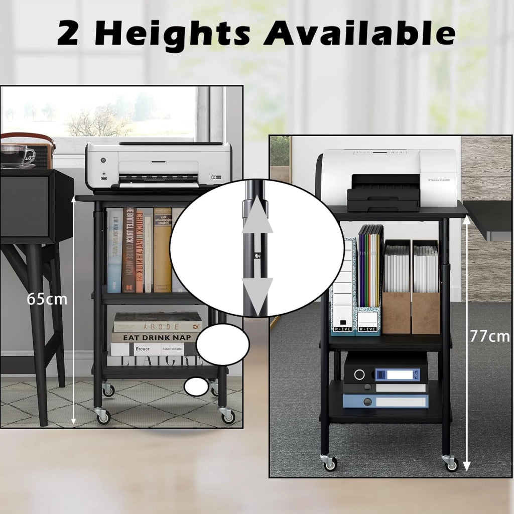 Tavolo per stampante, supporto per stampante regolabile in altezza con ruote, carrello per stampante a 3 livelli per fax, documenti e scanner, supporto per stampante mobile per ufficio e