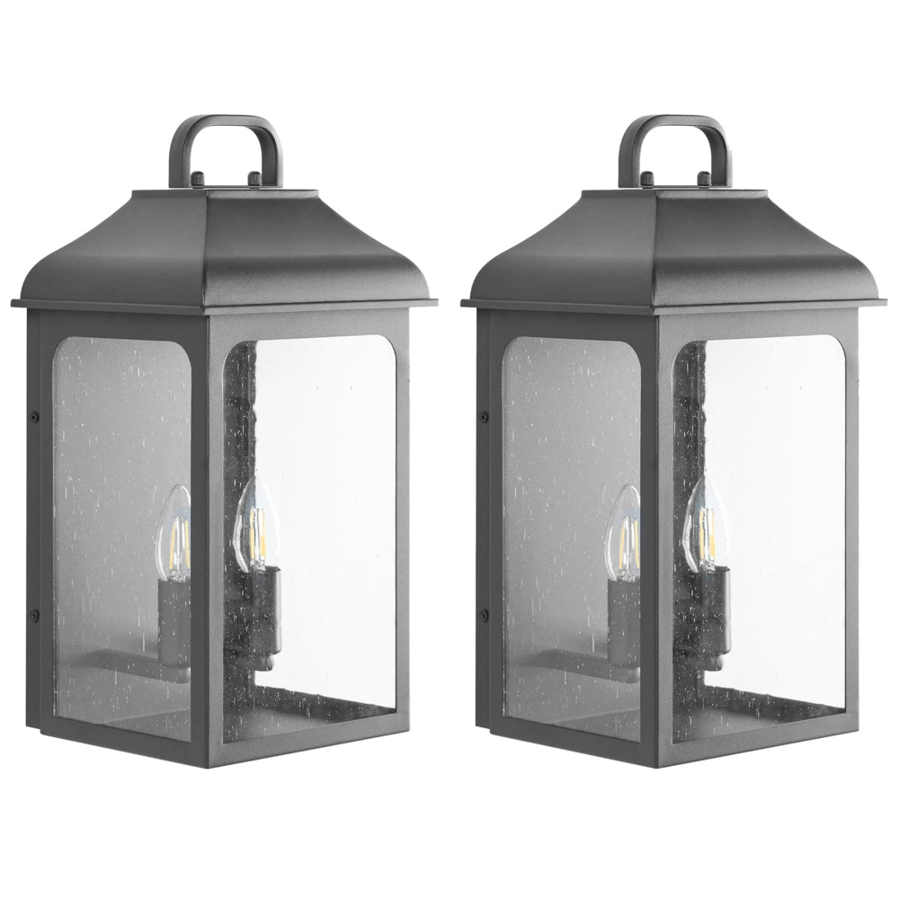 Set di 2 lampade da parete per esterni in metallo nero, stile tradizionale, per porta d'ingresso e veranda