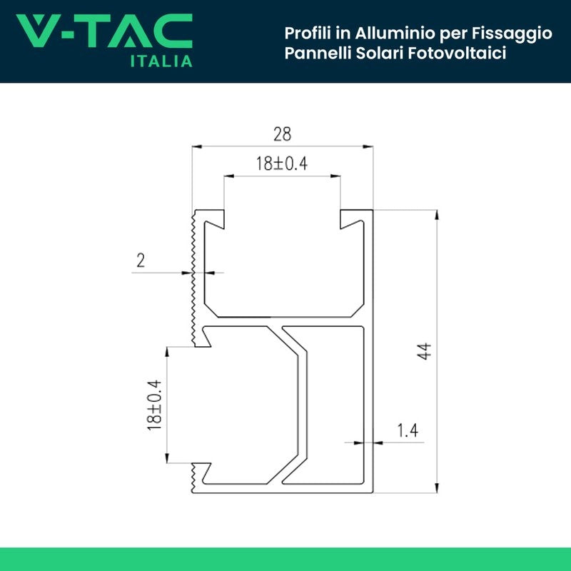 Profili in Alluminio Argento per Fissaggio Pannelli Solari Fotovoltaici Lunghezza 2m (Confezione 4 Pezzi) SKU-11538